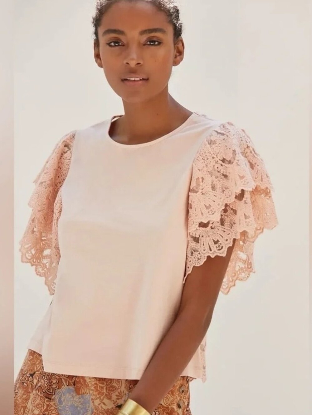 Anthropologie 3x Pink Forever That Girl  Lace Back Flutter Sleeve Top